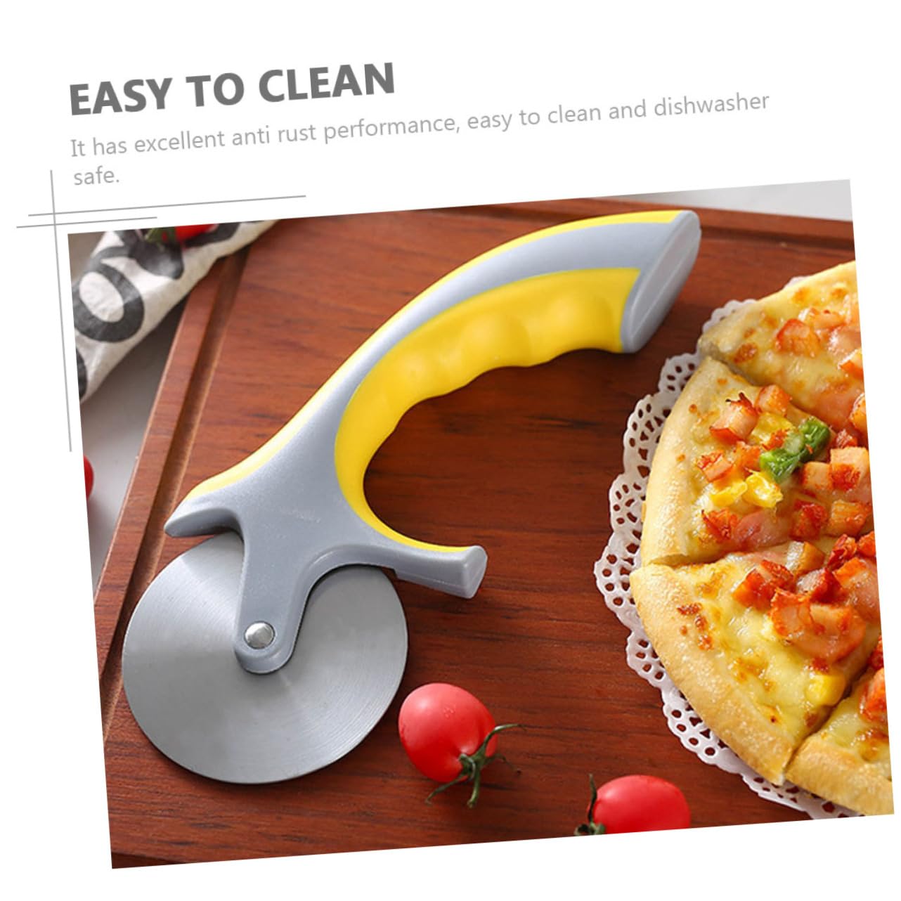 Unomor 1Pc Premium Stainless Steel Pizza Cutter with Ergonomic Handle Dough Cutting Tool for Home Restaurant and Pizza Shop Use Easy to Clean and Dishwasher Yellow