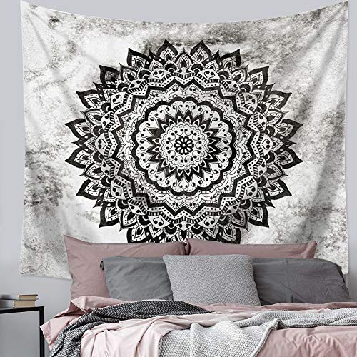 LANG XUAN Psychedelic Black and White Mandala Tapestry Boho Living Wall Tapestry Indian Bohemian Art Wall Tapestry Bedding Decor Wall Hanging for Room (Black Mandala, 150X200CM L:59X79inch)