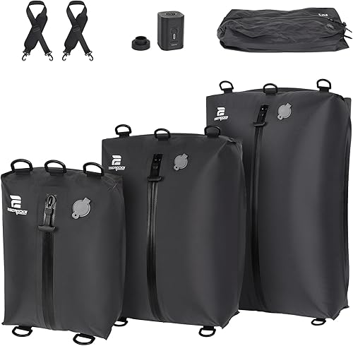 Bolsas de vacío para viajes con bomba, juego de 3 tamaños, bolsas de compresión al vacío reutilizables para equipaje, ahorro de espacio IP67, cubos