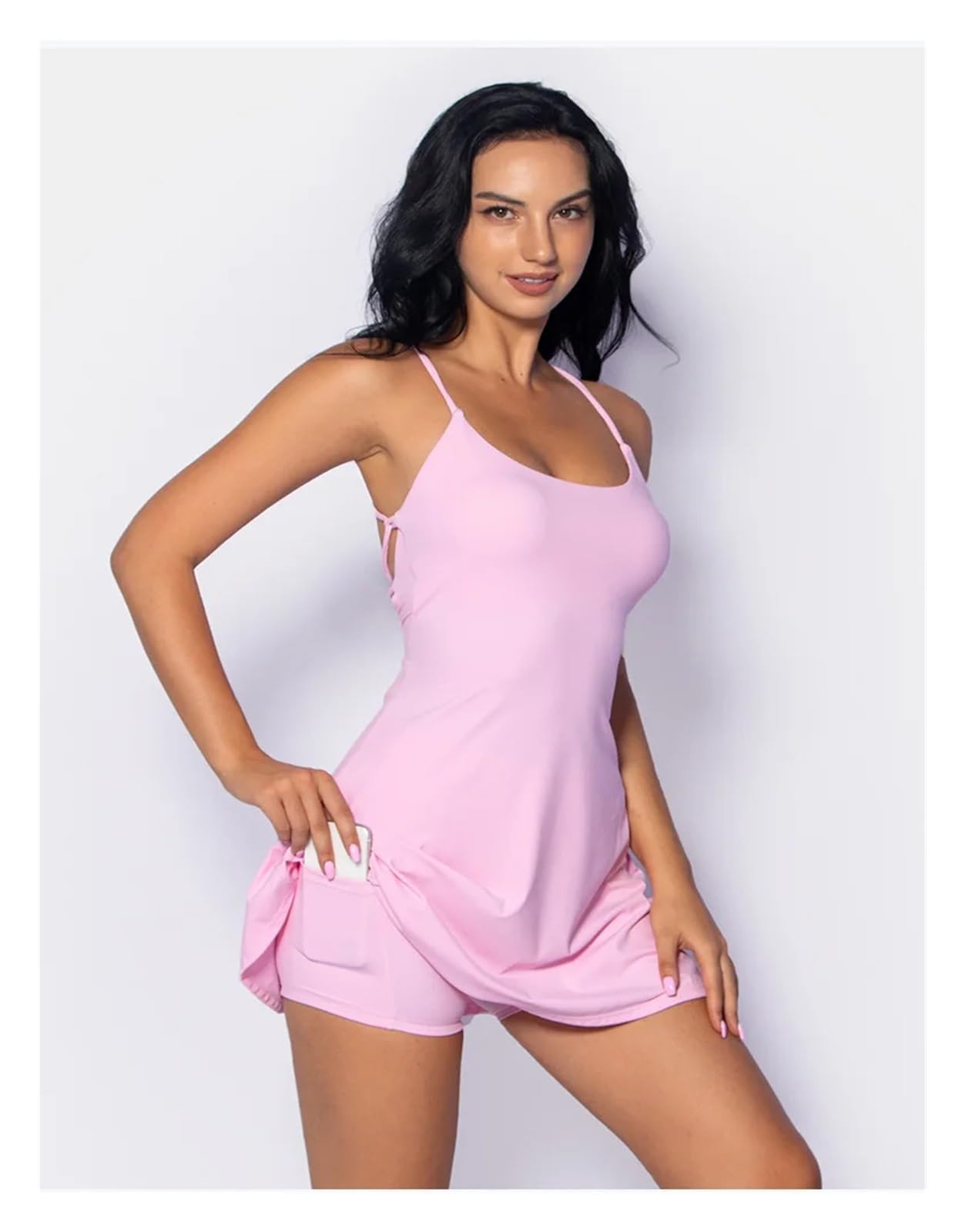 Abiti Da Tennis Da Donna S-XL Abito da tennis incrociato sul retro con pantaloncini e tasche Donna Gonne sportive imbottite da golf Badminton Skorts Tute da yoga Tute fitness Per Tennis(Pink,M)