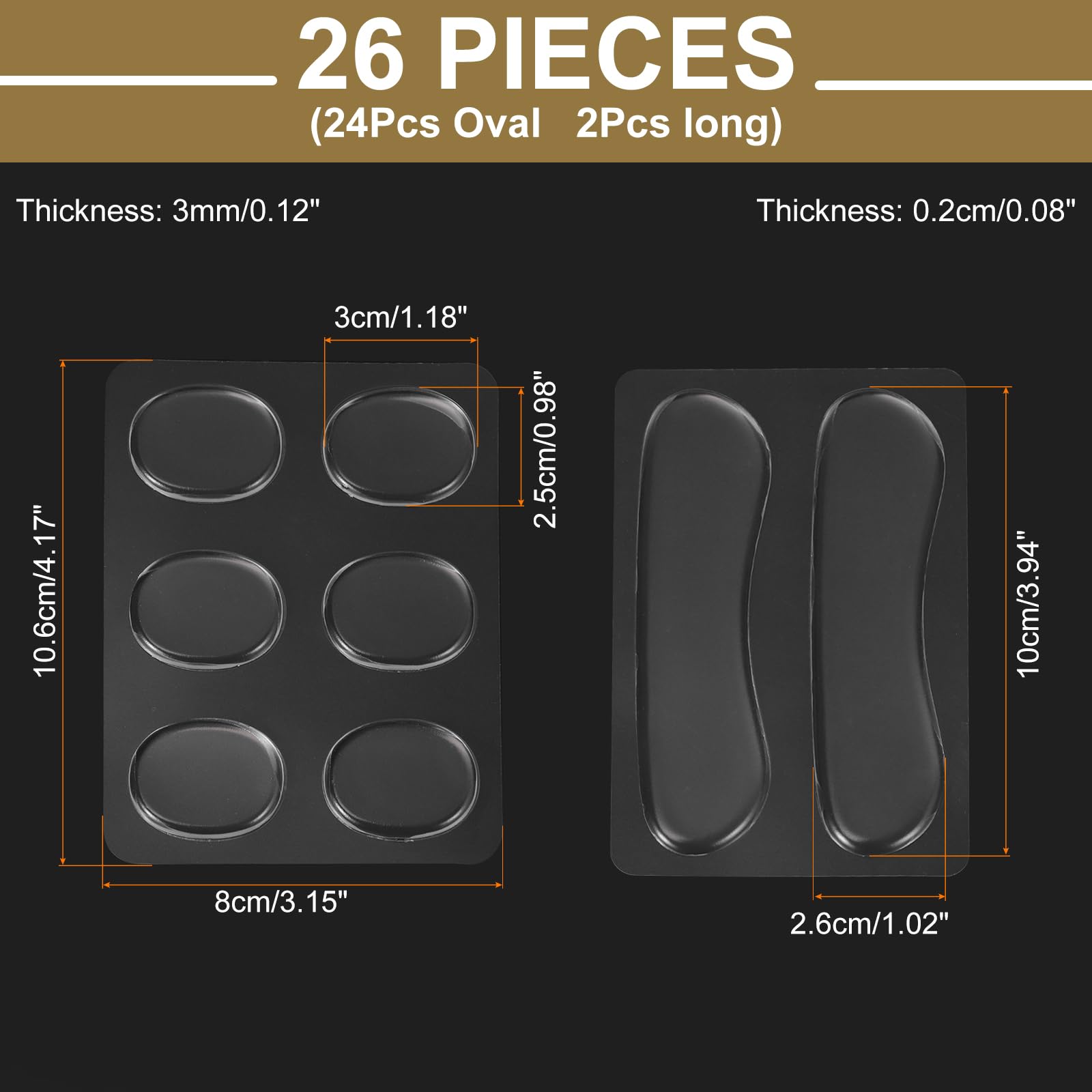 QUARKZMAN 26 Pcs Tampons d'Amortisseurs de Tambour en Gel en Silicone, Tampons Mute en Silicone, Amortisseurs de Tambour, Gels de Lune, Transparent, 30x25x3mm/98x22x2mm