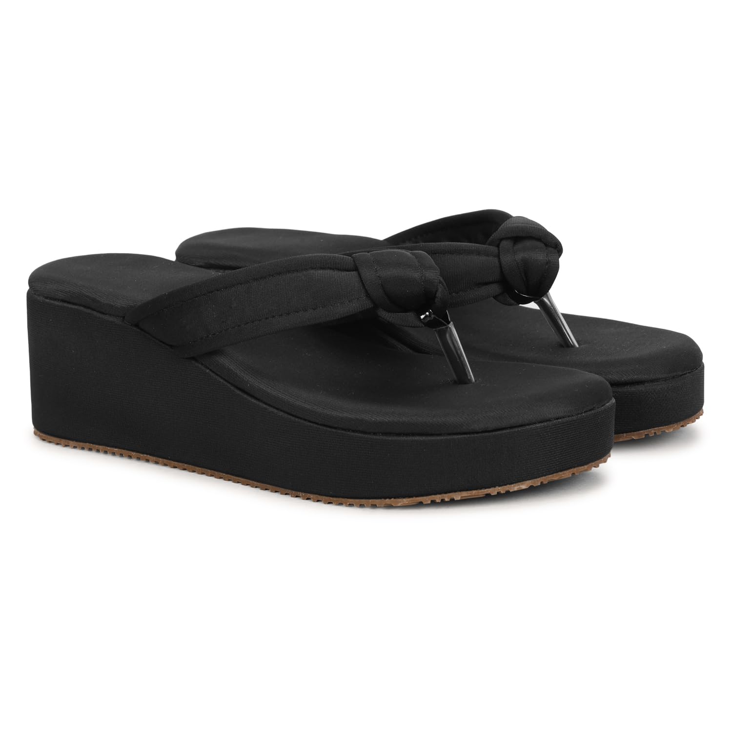 Women's Wedge Flip Flops, Platform Thong Sandals with Knotted Strap-image-9