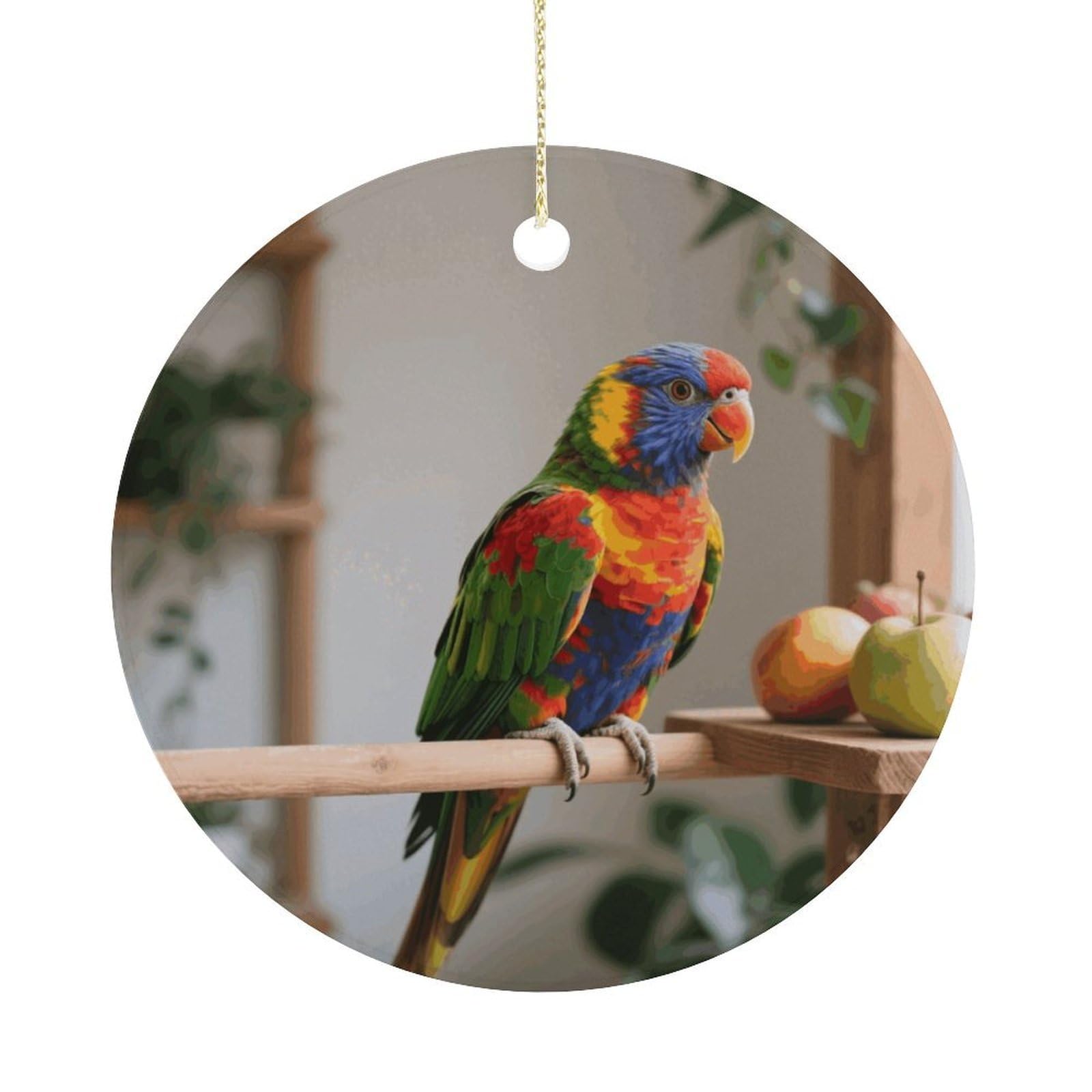 Personalized Christmas Ornaments 2025 Ceramic Hanging Colored Parrots Ornaments with Gold String Double-Sided Vintage Holiday Decorations for Tree Mantel Tabletop Xmas Party Favors