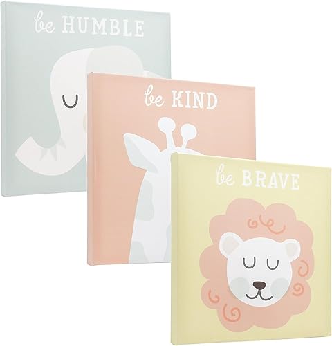 Miniatura 3 de tiny ideas Lienzo decorativo de animales pastel, sé valiente, sé amable, sé humilde, género neutro decoración de pared para guardería, regalo para