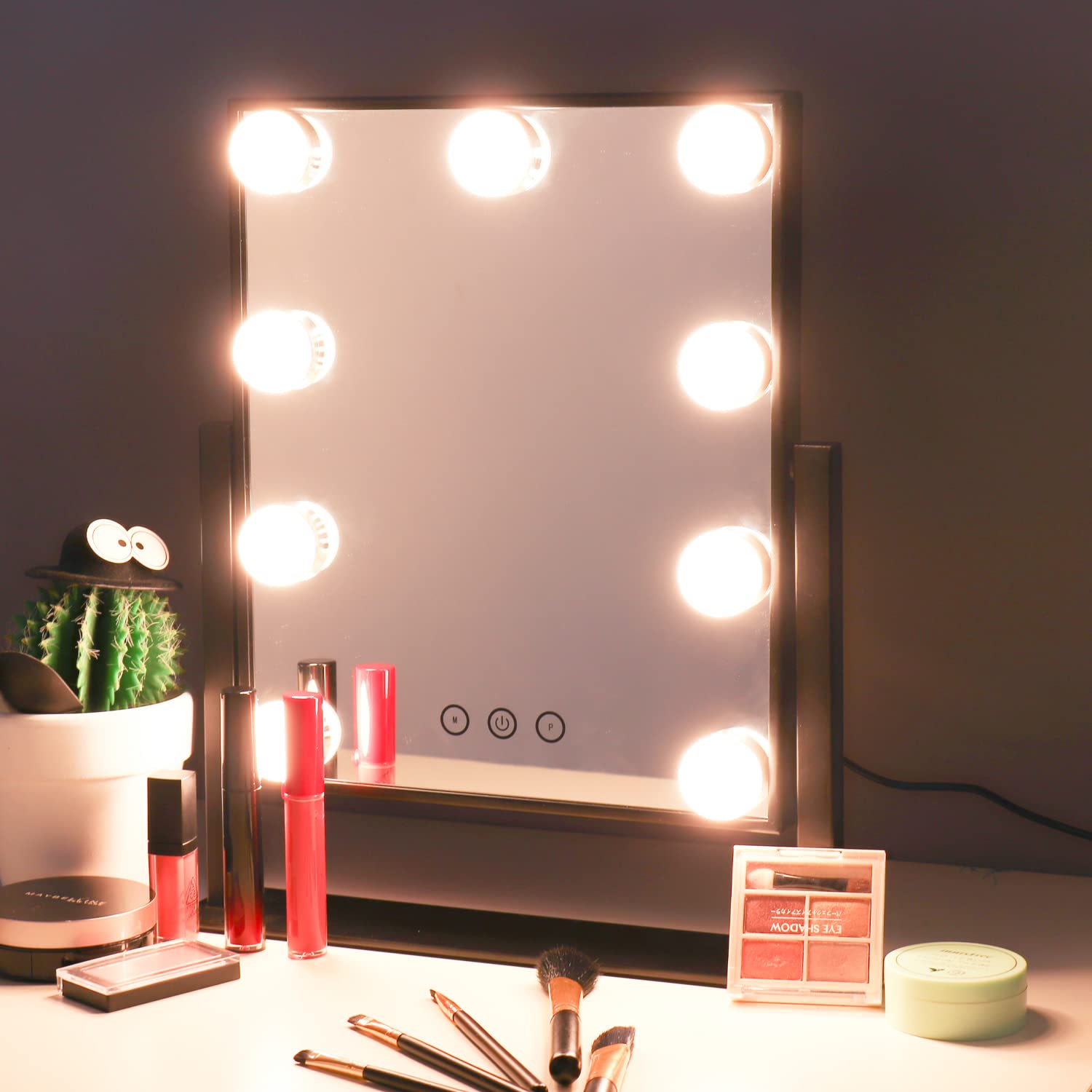 IMEASY Vanity Mirror with Lights Hollywood Lighted Makeup Mirror with 3 Color Modes and 9 Dimmable Diamond LED Light Bulbs Detachable 10X Magnification 360° Rotation Touch Control