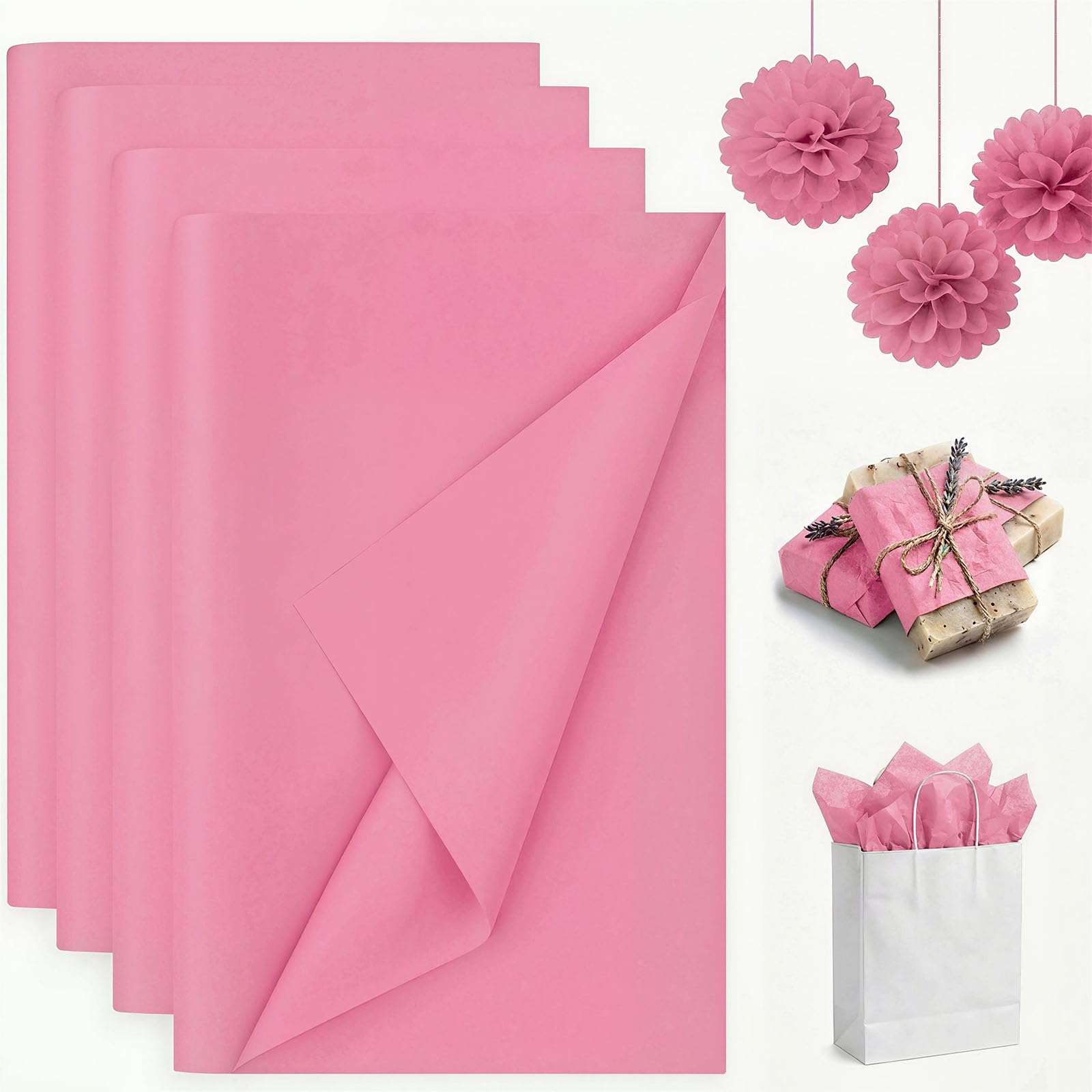 Koogel 330 Sheets Pink Tissue Paper, 14 X 10 inches