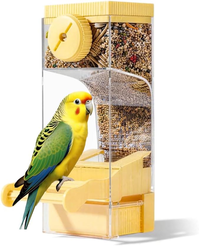 Semi-Enclosed Automatic Bird Feeder, Multifunctional Parrot Seed Feeders, Seed Food Container for Canary, Parrot, Cockatiels