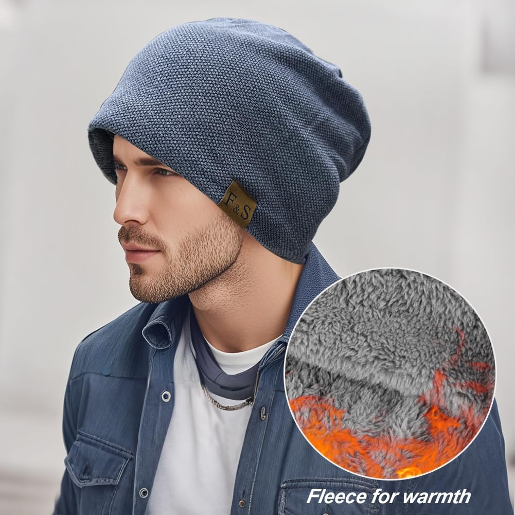 Slouchy Beanie for Women Men Slouch Beanies Hat with Inner Fleece - Image 5