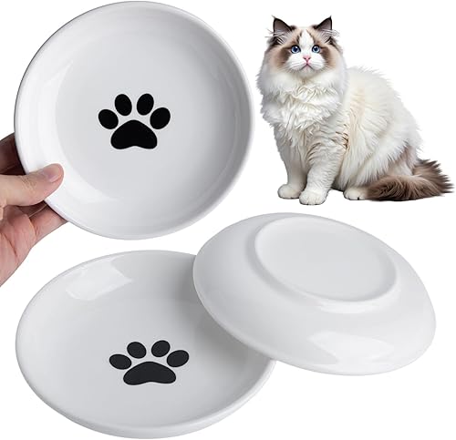 Miniatura 8 de Juego de 6 cuencos de comida para gatos, cuencos de cerámica para gatos, antifatiga y antibigotes, platos anchos y poco profundos para alimentos Sin