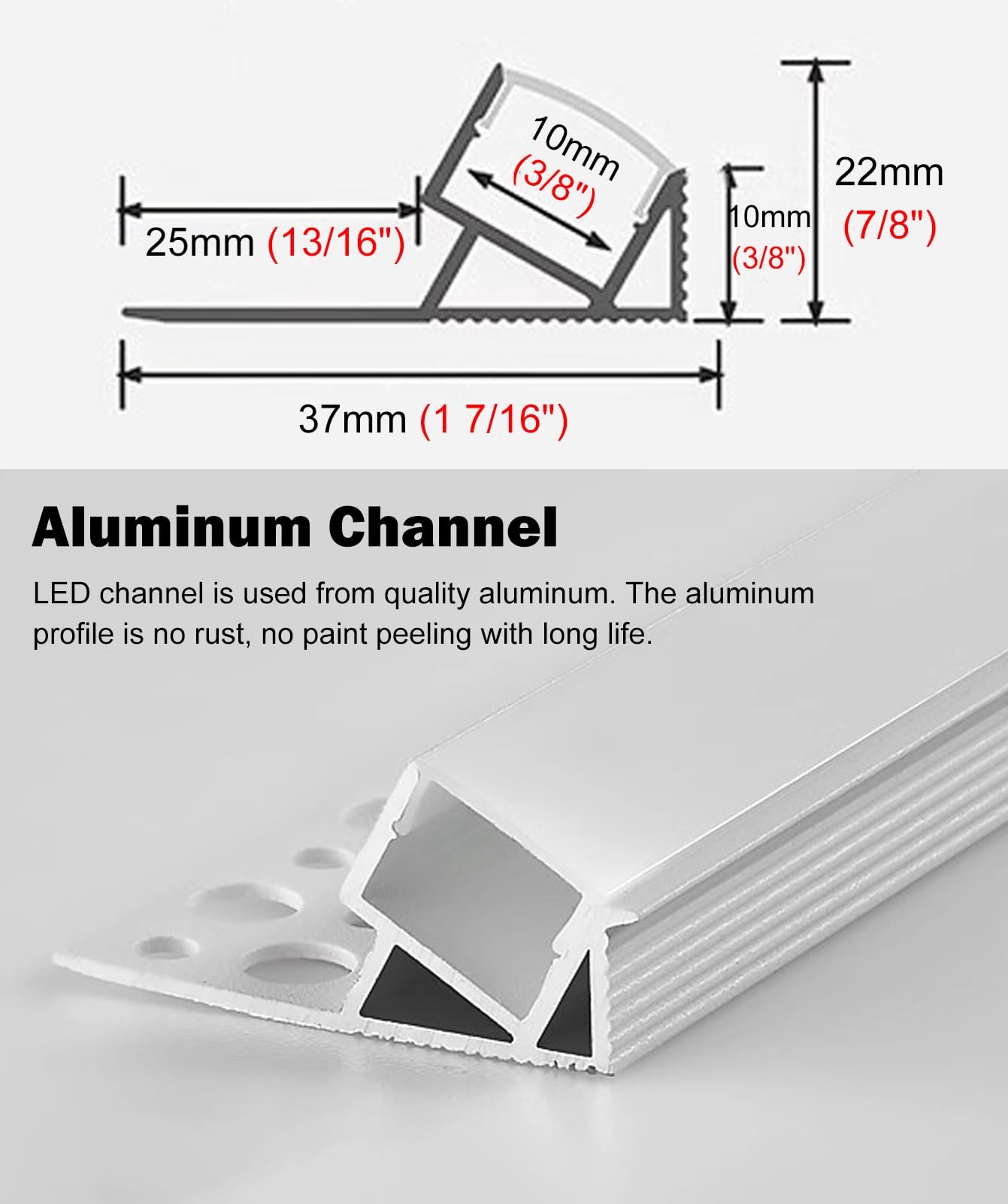 Profil Aluminiowy LED Aluminiowy Profil LED do Oświetlenia Pośredniego | Profil Wpuszczany z Dyfuzorem do Taśm LED (ukryty Montaż)(5m/16.4ft)