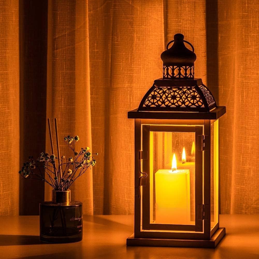 NEEDOMO Large Candle Lantern Decorative, 13.5" Vintage Outdoor Hanging Lanterns with Tempered Clear Glass, Metal Candle Holder Lantern for Patio Rustic Farmhouse Wedding Shelf, Indoor Outdoor Decor : Tools & Home Improvement