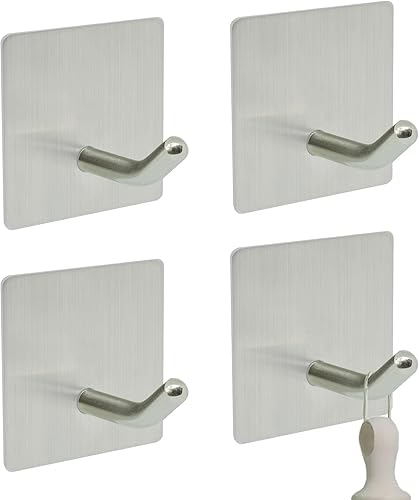 Paquete de 4 ganchos adhesivos, ganchos de metal plateado pegajosos de acero inoxidable, sin daños, sin perforaciones, gancho de pared para puerta,