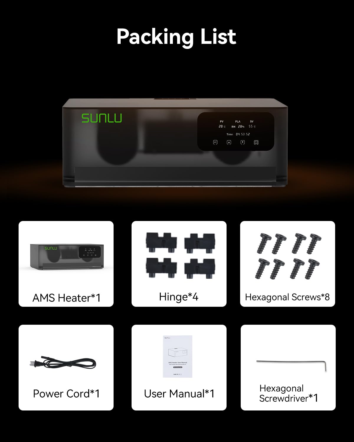 SUNLU AMS Heater for Bambu Lab AMS Gen 1 Upgrade, 4-Spool Print & Dry Simultaneously, Fast 3D Filament Dryer with 70°C in 20 Min, Dual-Duct Heating & Triple Protection