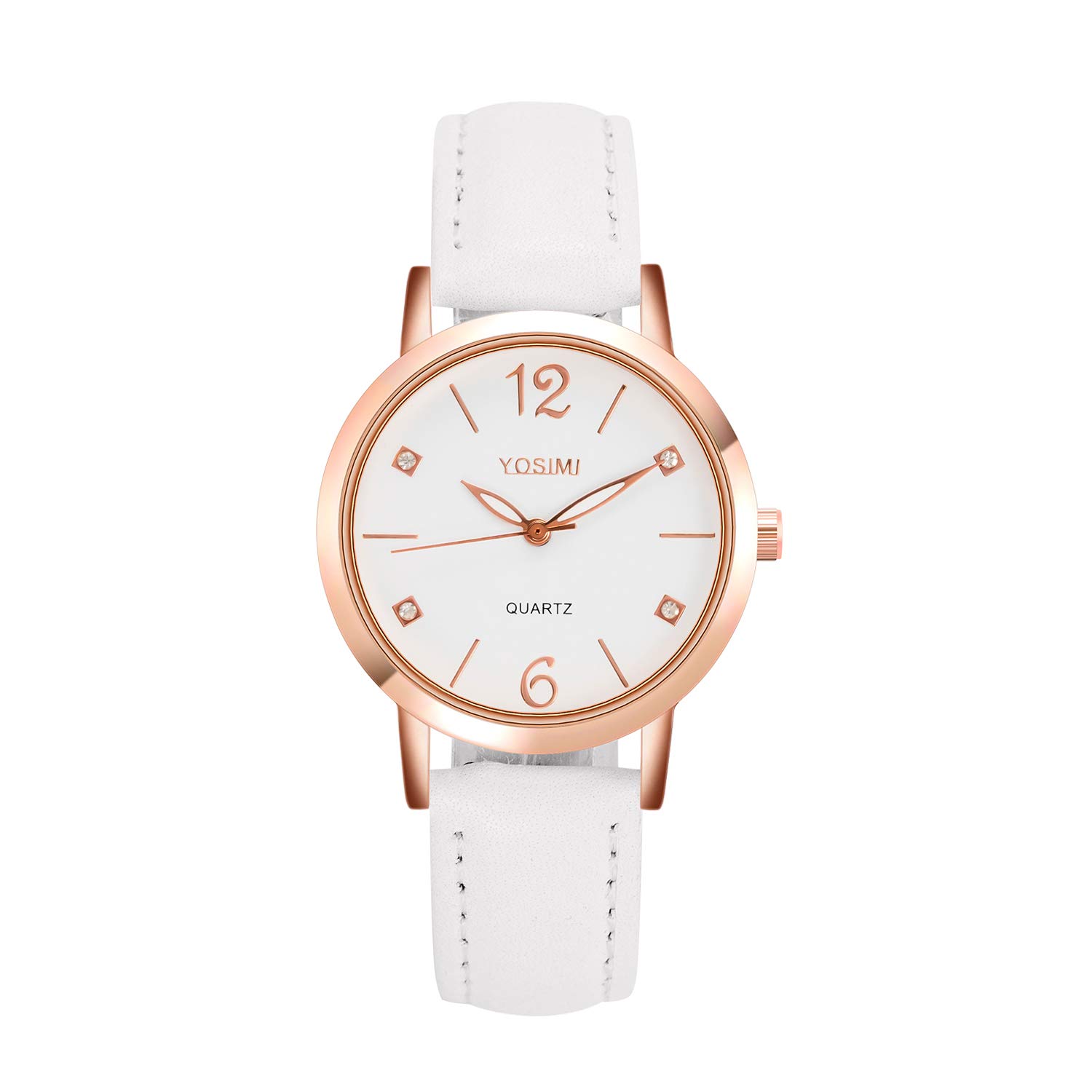 Womens Rosegold Watches Quartz Waterproof - Ladies Wristwatch with Crystals Elegant Style Luminous Hands Big Numeral Easy Read White Dial