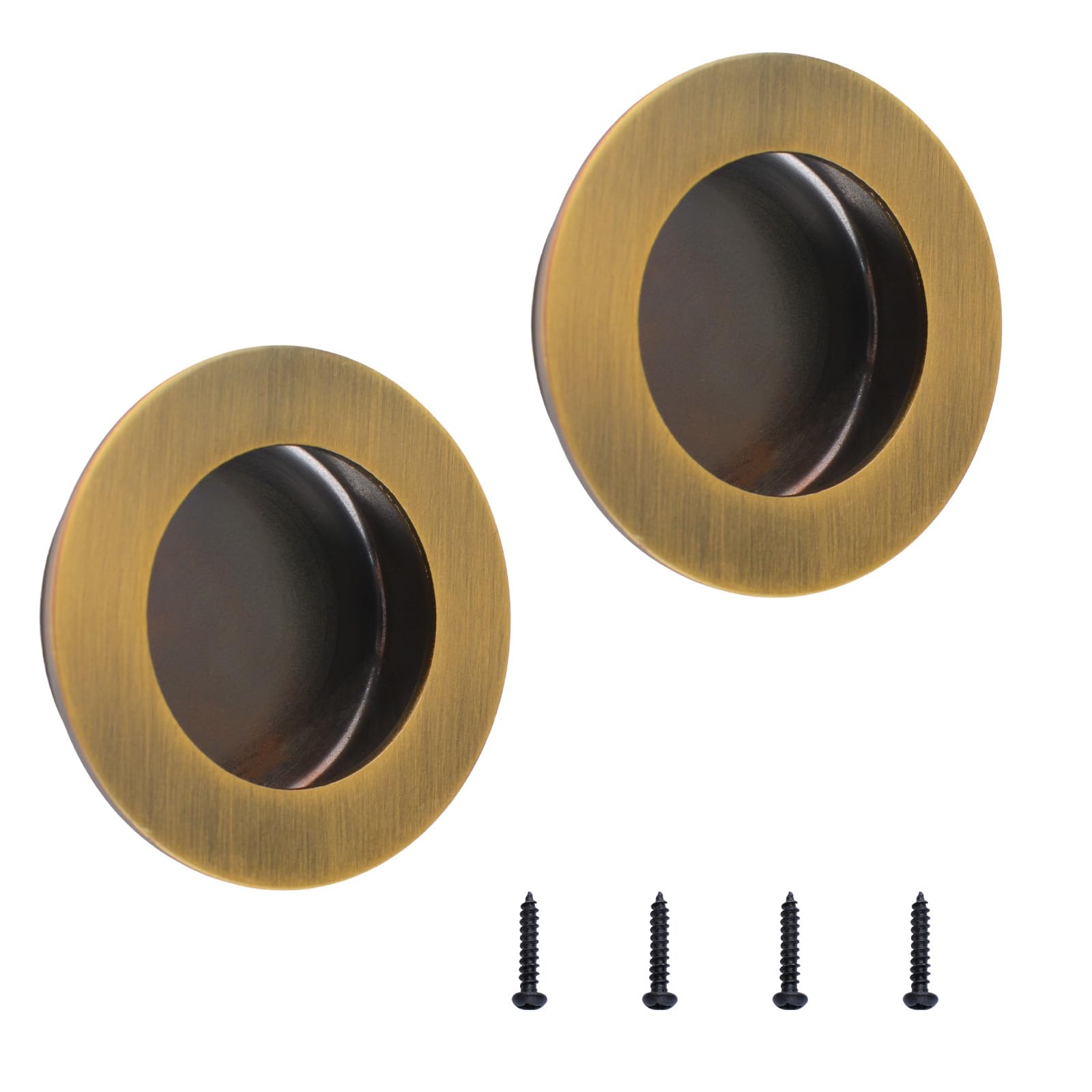 MOROBOR Yellowish Bronze Flush Pulls Barn Door Handles, 2PCS Stainless Steel Sliding Door Pull Easy Snap-in Installation Round Flush Recessed Cabinet Handle/50mm — image 1
