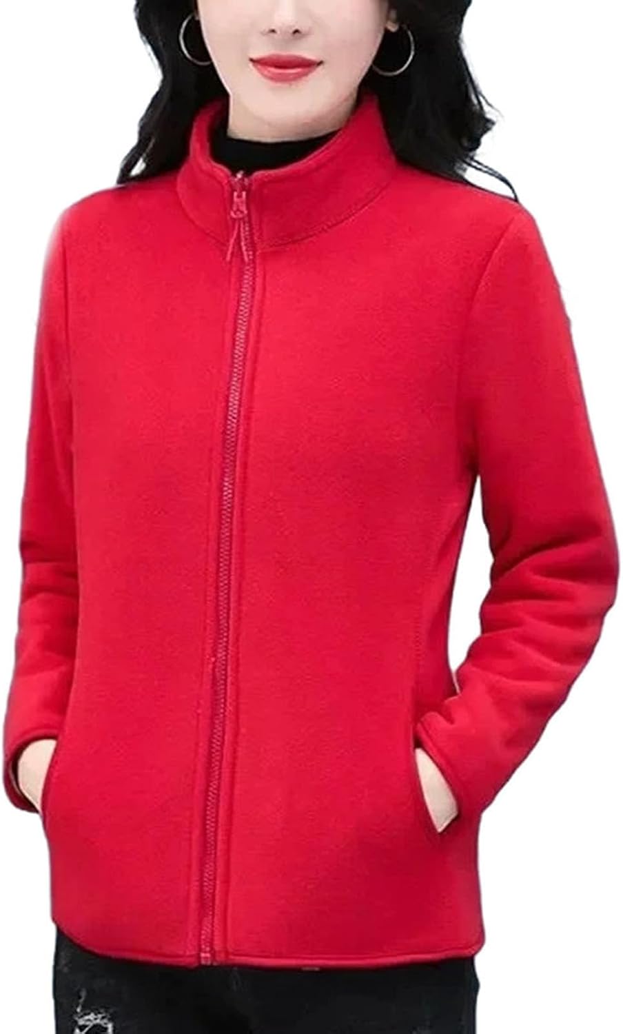 Women's Polar Fleece Jacket Sport Shirt Style with Stand Collar and Velvet Touch