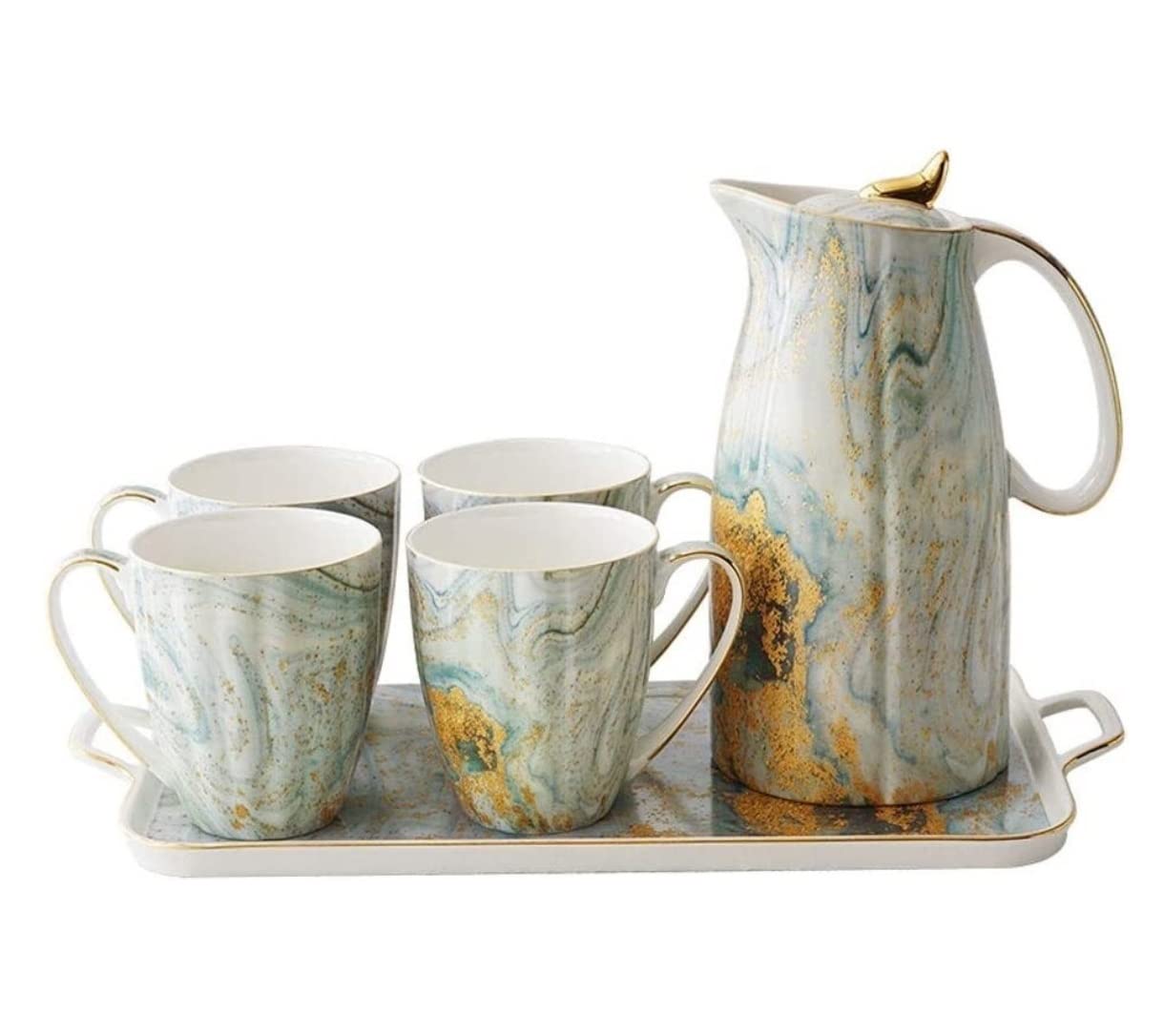 Zestaw Do Herbaty 6 Sztuk Styl Europejski Zestaw Herbaty Z Tacą Wykwintne Luksusowe Ceramiczne Zestaw Do Parzenia Kawy I Herbaty Hotel Domowy Czajniczek 4 Zestaw Filiżanek Garnek 1600ml Zestaw Do Czaj