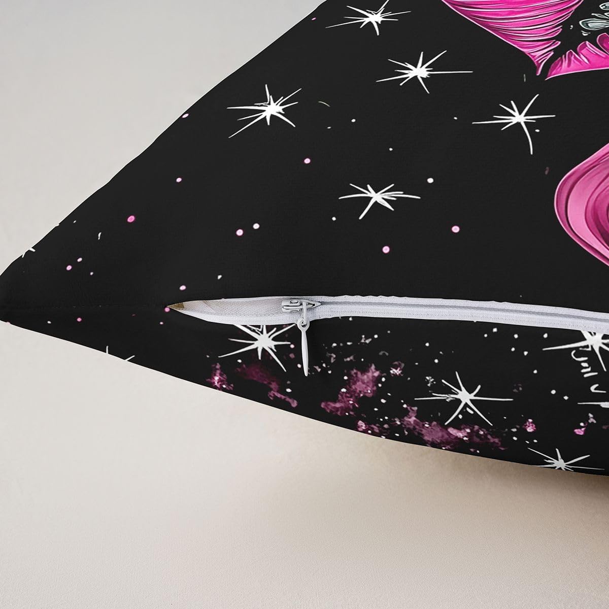 Purple Pink Lips Throw Pillow Covers (Pack of 2),Foggy Smoke Girl Cushion Cover for Kids Boys Teens Black White Starry Sky Pillow Cases Trippy Anime Style Living Room Sofa Bed Decor ,20"Lx20"W image 4