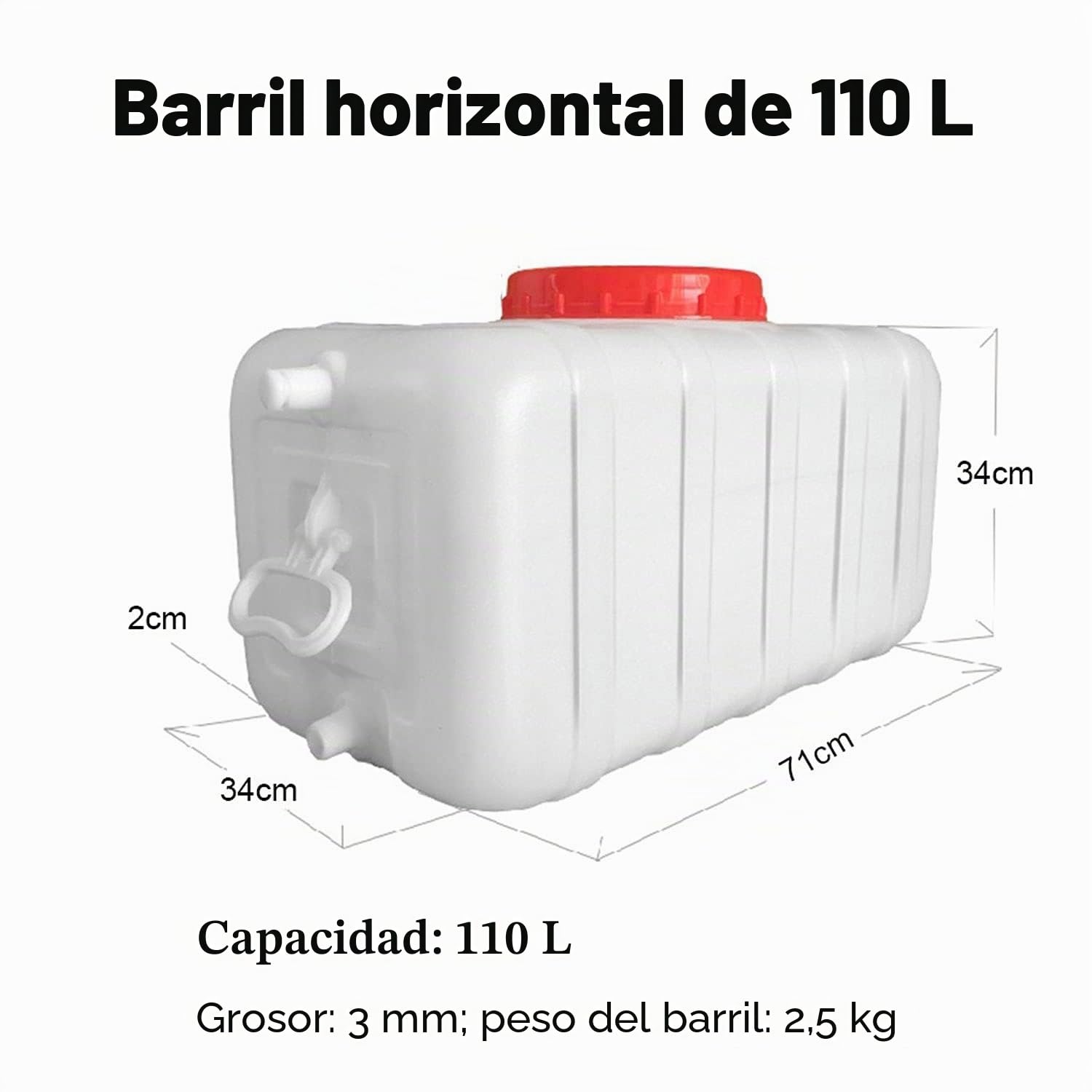 Bidón para agua Cubos De PláStico De Calidad Alimentaria Con Grifo Gran Capacidad Contenedores Tanques De Almacenamiento De Agua DoméSticos Rectangular Blanco Grandes DepóSitos De Agua(Size:110L)