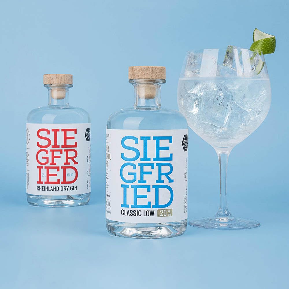 Siegfried Rheinland Dry Gin und Classic Low Set | Weltweit ausgezeichnet | Micro-batch Gin mit 18 Botanicals | 41%/20% | 2 x 500ML
