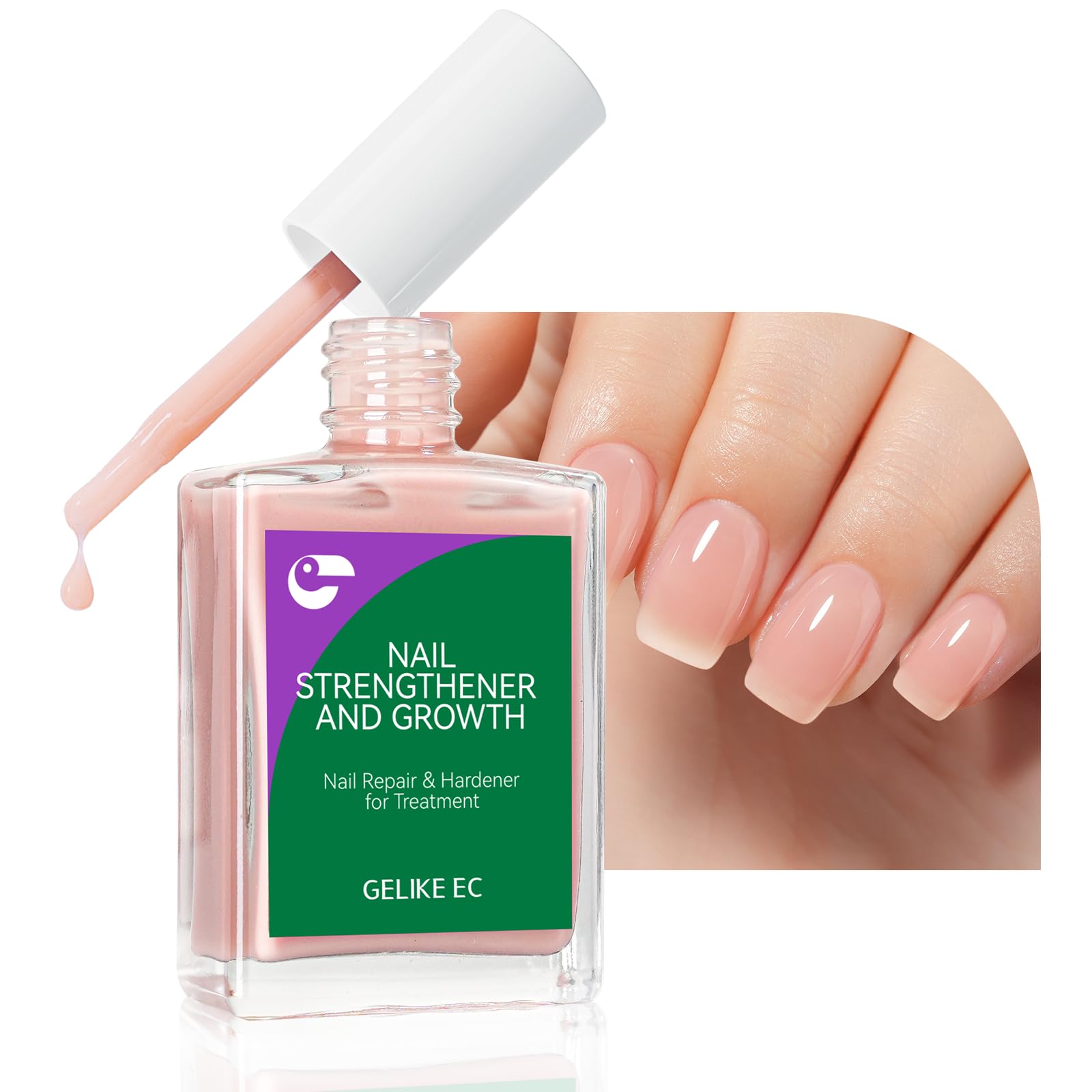 gelike ecNail Strengthener for Woman: Nude Blush 15ml 6 in 1 Natural Nail Hardener Extra Strong and Growth - Nail Polish Hardener for Weak and Damaged Nails