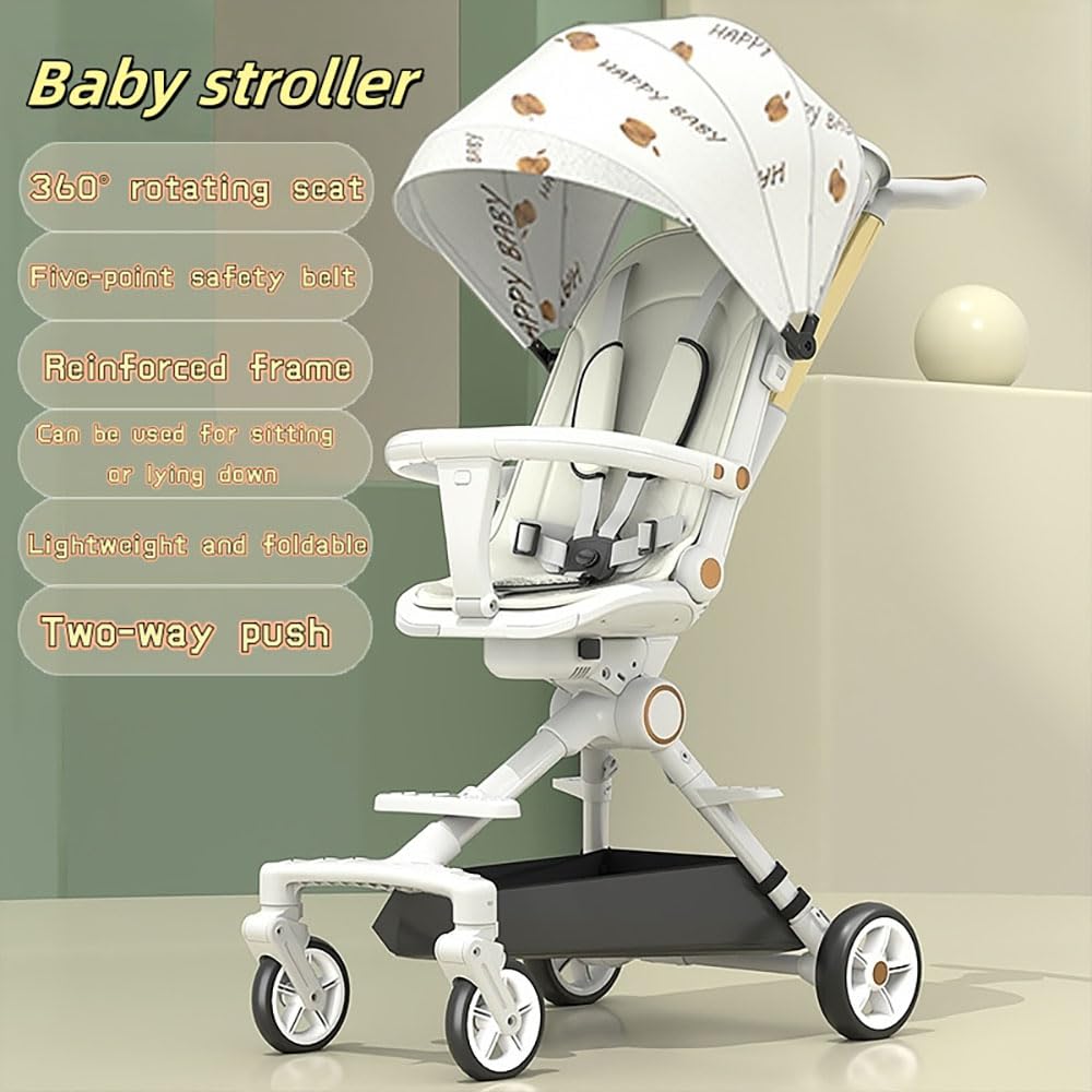 ENFILY Lightweight Stroller 6.5kg Compact Fold Large Shopping Basket Milk Coffee