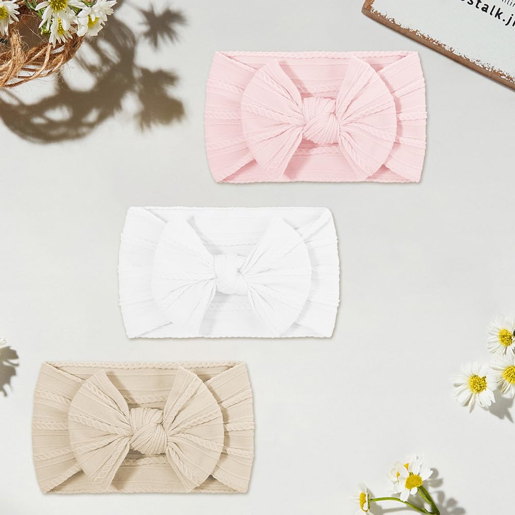 DiULi Diademas Bebé Niña 3 Colores Elástica Cintas Pelo Nylon Lactante Niño Pequeño Anchas Hairband Lazo Tela Conjunto 3pcs