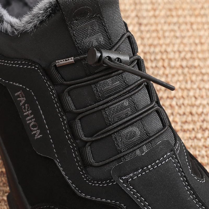 Cubicbee Men's Fleekcomfy Snowy Villi Leather Ankle Boots,Hiking Climping Booties Warm Waterproof Fur Lined Non Slip Leather Ankle3