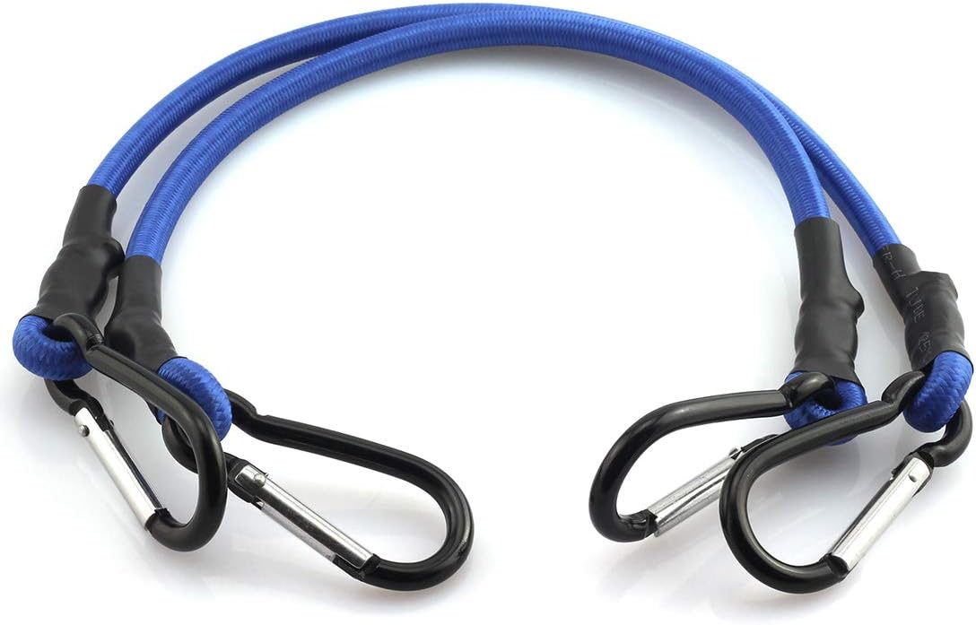HJ Garden 2pcs 8mm x 45cm Bungee Cord with Hook Heavy Duty Straps 2 Climbing Hooks Strong Elastic Rope Shock Cord Tie Down Set(Blue)