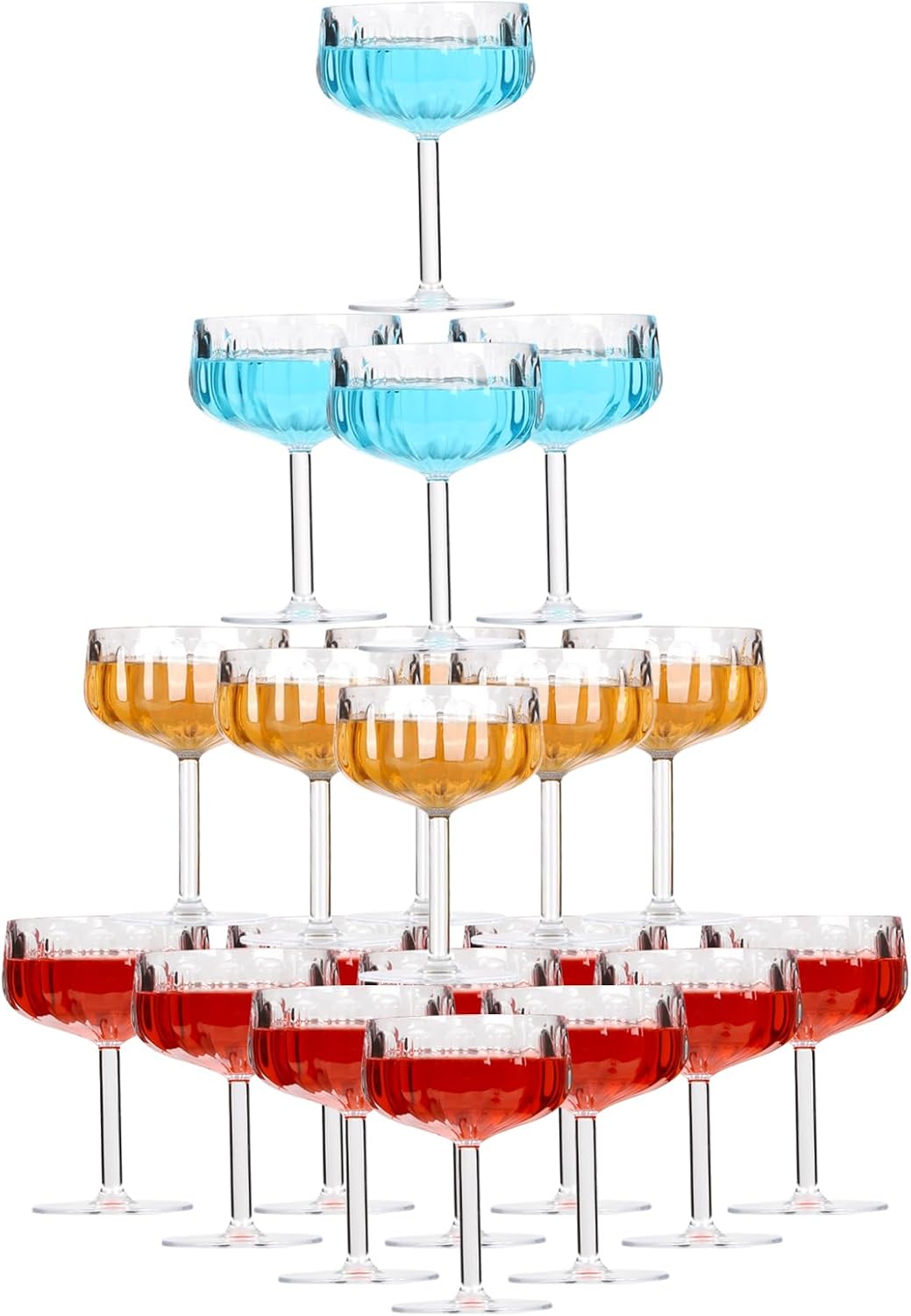 12 Pcs Ribbed Coupe Glasses Unbreakable 10 OZ Acrylic Martini Glasses Vintage Coupe Glass Set, Shatterproof Plastic Champagne Tower Classic Cocktail Glasses Set for Wedding Birthday Party Bar