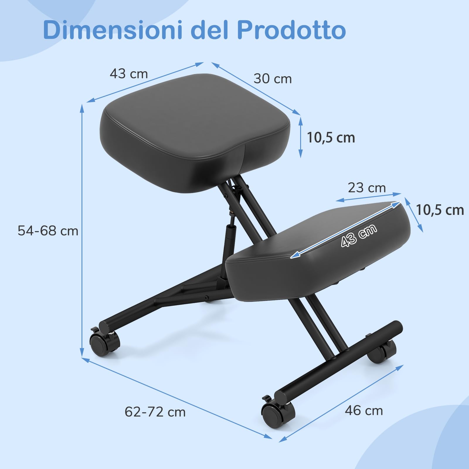 RELAX4LIFE Sedia a Ginocchio, Sedia Ergonomica a Ginocchio Regolabile in Altezza, Sgabello Imbottito da Ufficio con Ruote Universali Bloccabili, Ufficio, Home Office (72 x 46 x 68 cm)