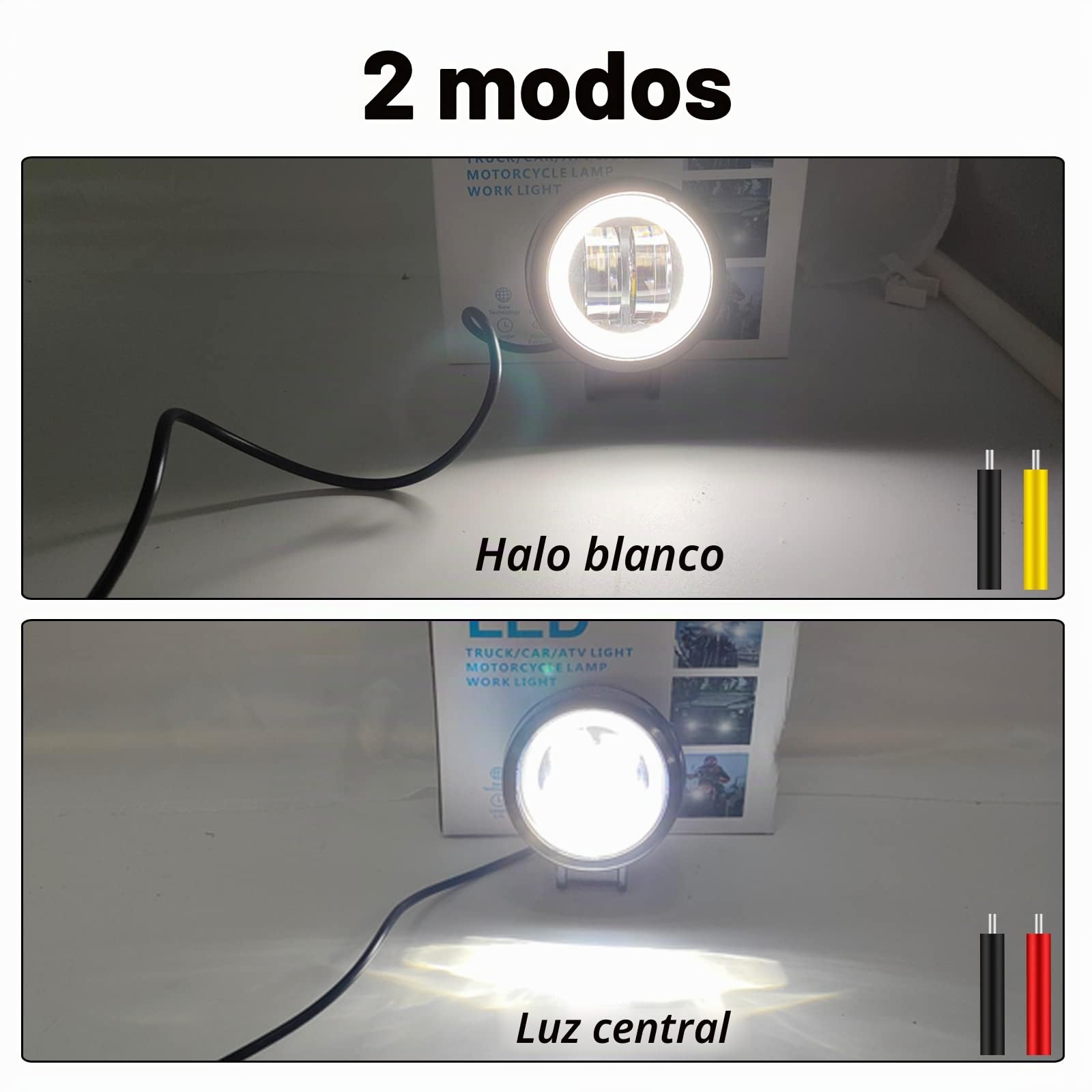 Biqing Faros Auxiliares de Moto,3 Inch Ronda 20W Faros Antiniebla Moto LED Foco Luces de Trabajo Luz Delantera Auxiliar 12V/24V Ojo de ángel Blanco DRL Con Interruptor de Manillar de Motocicleta 22mm