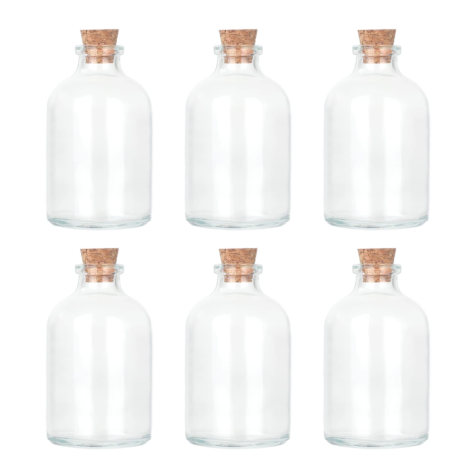 Magic Season Decorative Round Glass Bottles with Cork Stoppers (6 Pcs / 1.7 fl oz.)