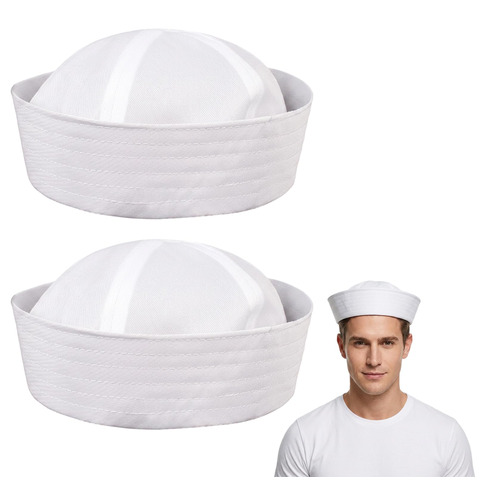 SrgPui 2 Piece Sailor Hat, White Sailor Hat For Costume Parties And Cosplay Events With 56 Cm Head Circumference, Classic Sailors Hat Design For Theatrical Performances, Nautical Wedding Accessories