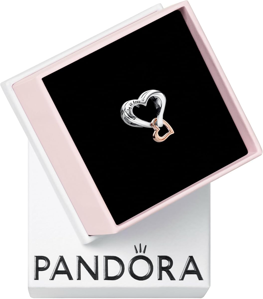 Encanto de corazón infinito de calado de dos tonos - Diseño de corazón giratorio - Recuerdo de joyería para ella con caja de regalo - Pulseras de amuletos de momentos compatibles - Plata de ley y oro rosa de 14k