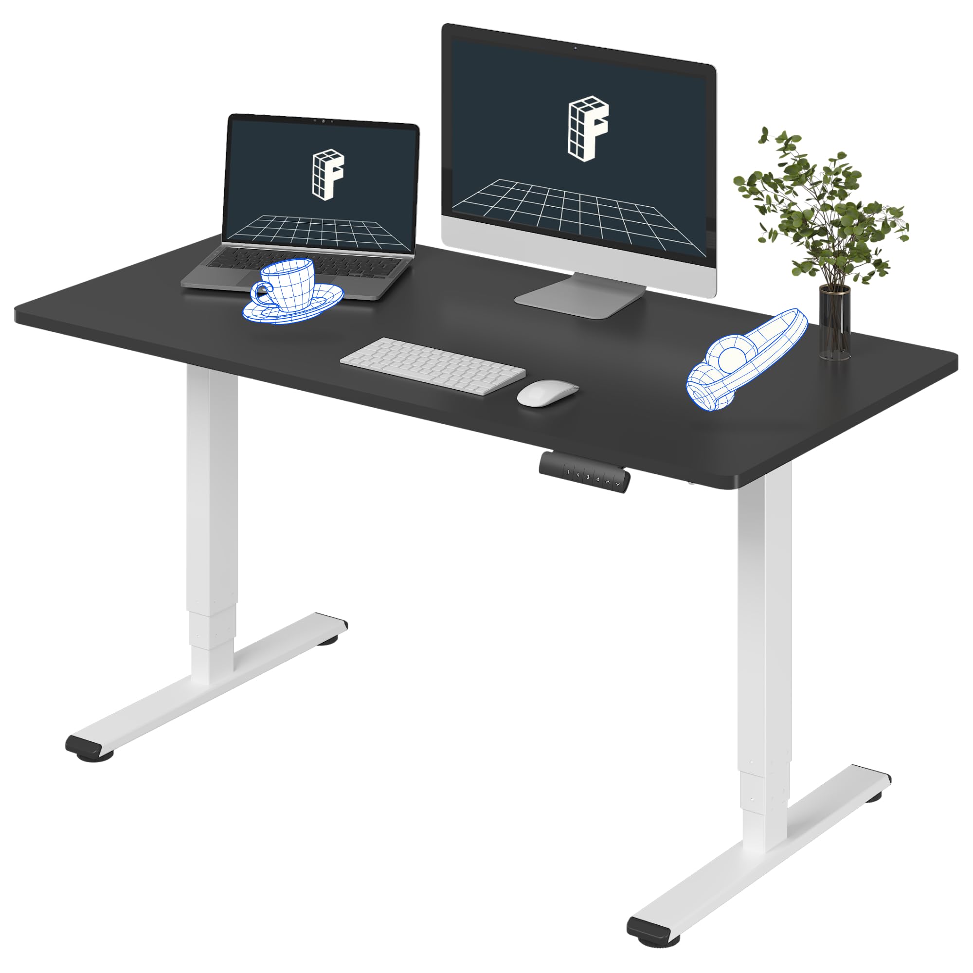 FLEXISPOT E6 3-Stage Dual Motor Electric Standing Desk 55 x 28 Sit Stand Up Desk, Holds 220 lbs, Adjustable Height w/Memory Presets, One-Piece Black Desktop & White Frame, Ships in 2 Boxes