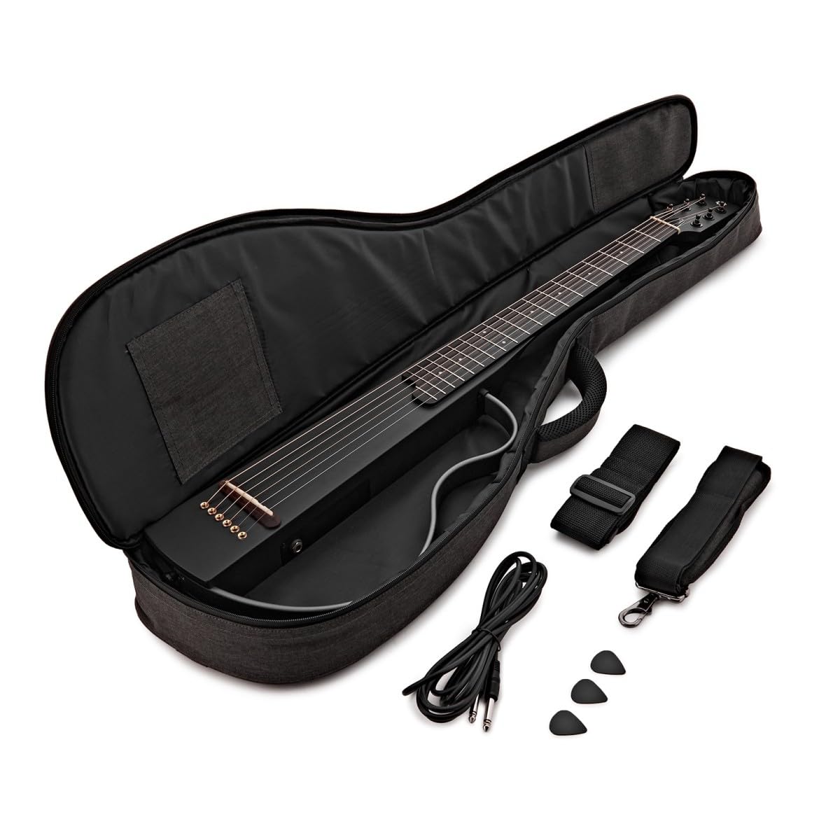 Chitarra da viaggio G4M Solus, corde d'acciaio | Ideale per la Pratica Silenziosa e i Viaggi, Uscita Cuffie e Ingresso Aux Integrati, Telaio Removibile, Custodia