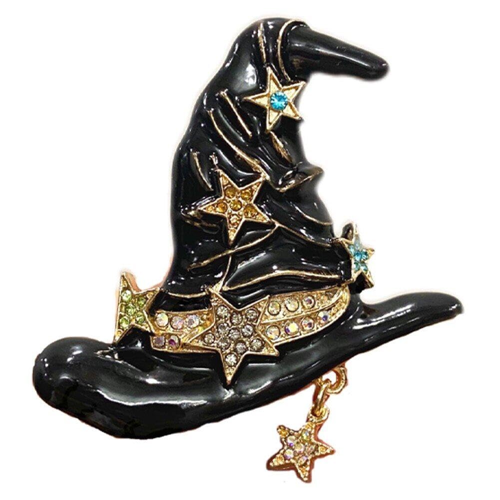 Luxylei As Shown Halloween Witch Hat Brooch Pins Cool Rhinestone Witch Hat Lapel Pin Badges For Backpacks Hats Bags Halloween Party Jewelry Accessory