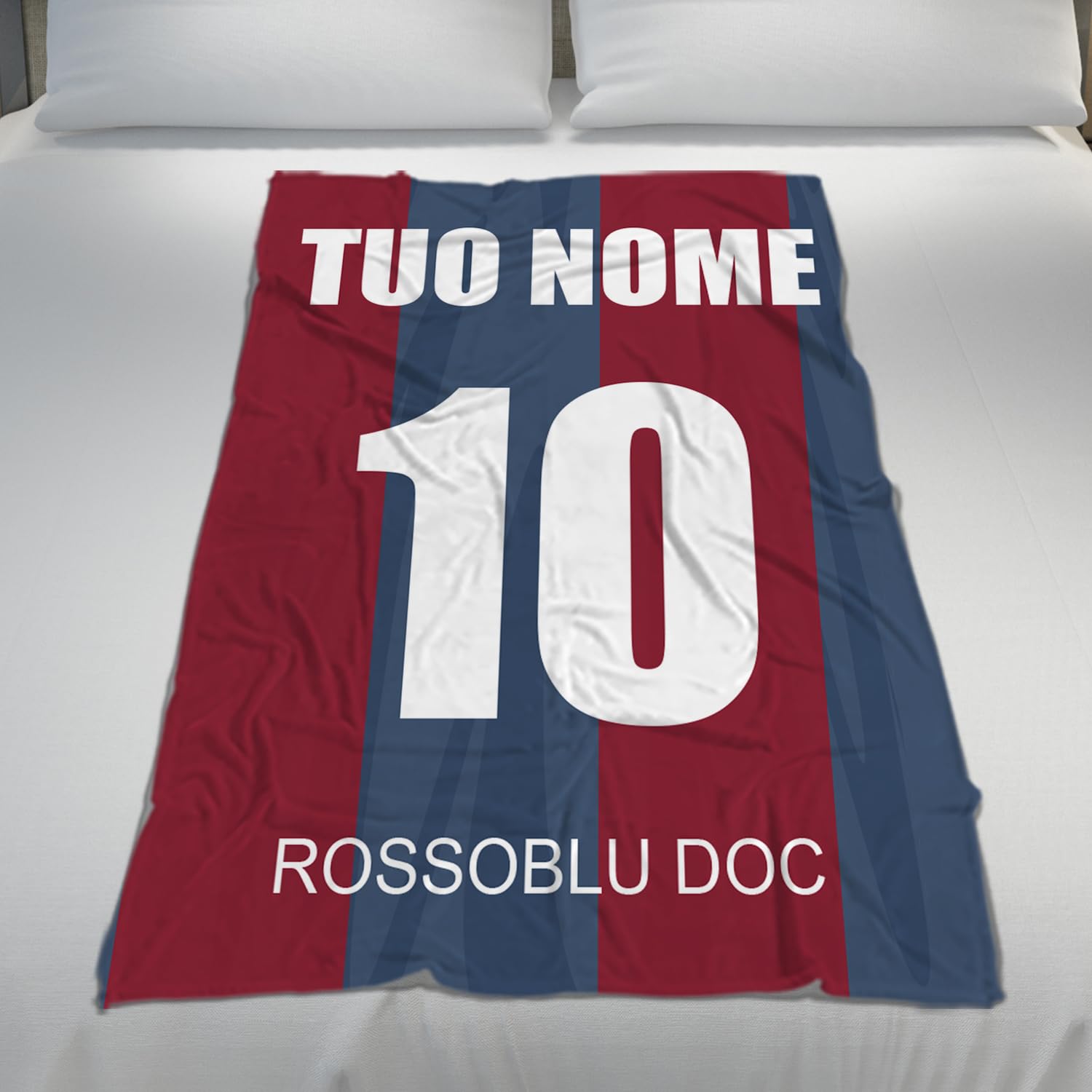 MOCHEIA SHOP Plaid Squadre di Calcio Italiane, Personalizzabile con Nome e Numero, realizzato in morbido Pile, il retro è Bianco. Misura 100x150 cm. (100X150 CM, BOLOGNA)