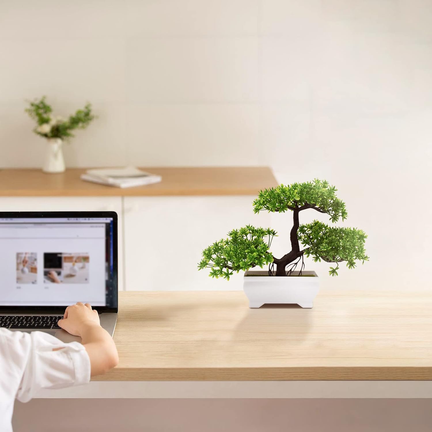 Artificial Bonsai Tree Cloud Pine Bionic Plant Indoor Small Fake Plants Decor Zen Garden Desk Home Desktop Office Bathroom Shelf Bedroom Living Room Decorations (Green) - Image 2