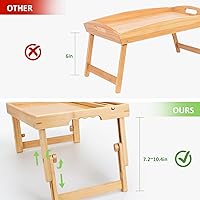 Vista 3 de Moretoes Bandeja de cama para comer, bandeja de desayuno de bambú con patas plegables ajustables y soportes para teléfono para sofá, laptop