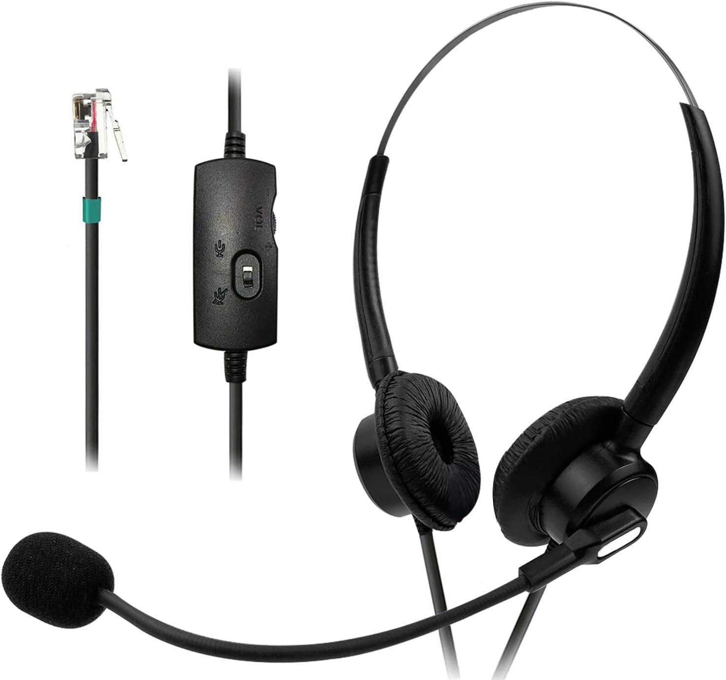 RJ9 Corded Telephone Headset with Microphone Noise Cancelling, DualEar Landline Phone Headset