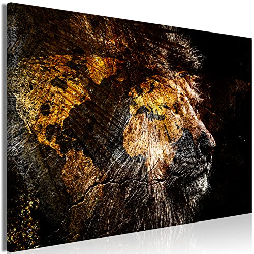 artgeist Acoustic Canvas Wall Art Print Lion 35x24 in - 1pcs Picture with Acoustic Foam Sound Print Artwork Room Acoustics Soundproofing Animal Black Stone g-C-10125-b-a