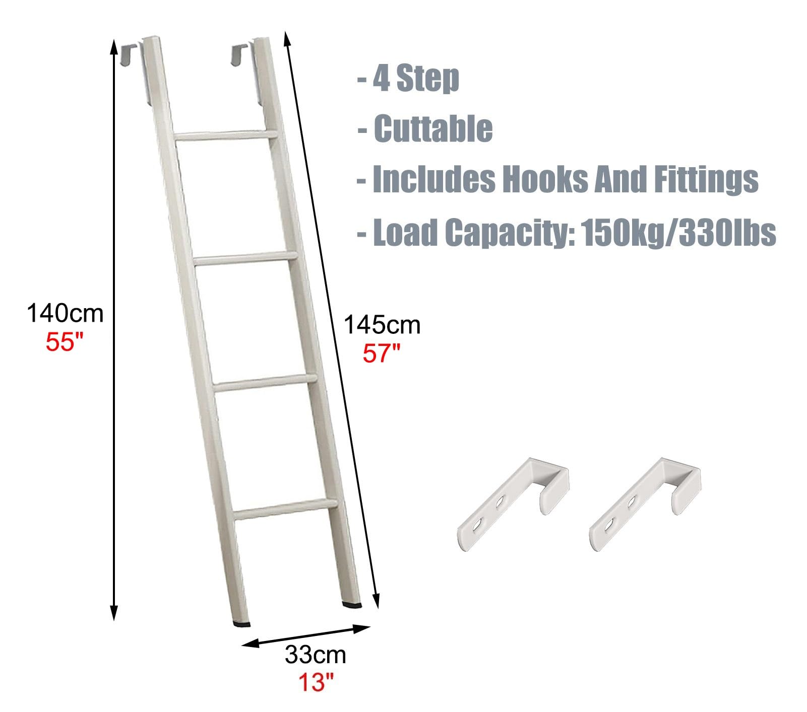 Scaletta Letto a Castello Regolabile Scaletta Letto a Castello Universale con Gancio, Bianco Camper Scala per Letto a Castello per Camper 120 135 140 150 160 165 170 180cm, Scala Corta In Metallo per