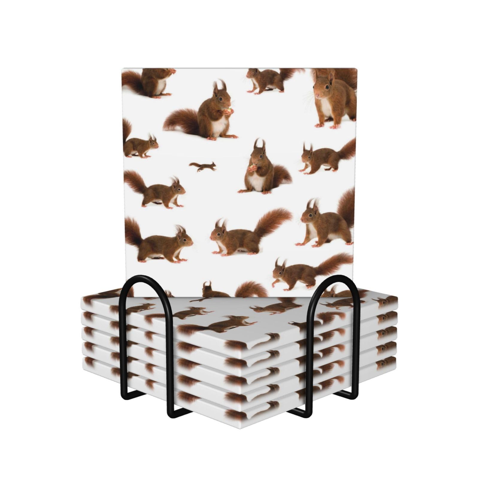 Set di 6 sottobicchieri decorativi in ceramica con stampa di scoiattoli
