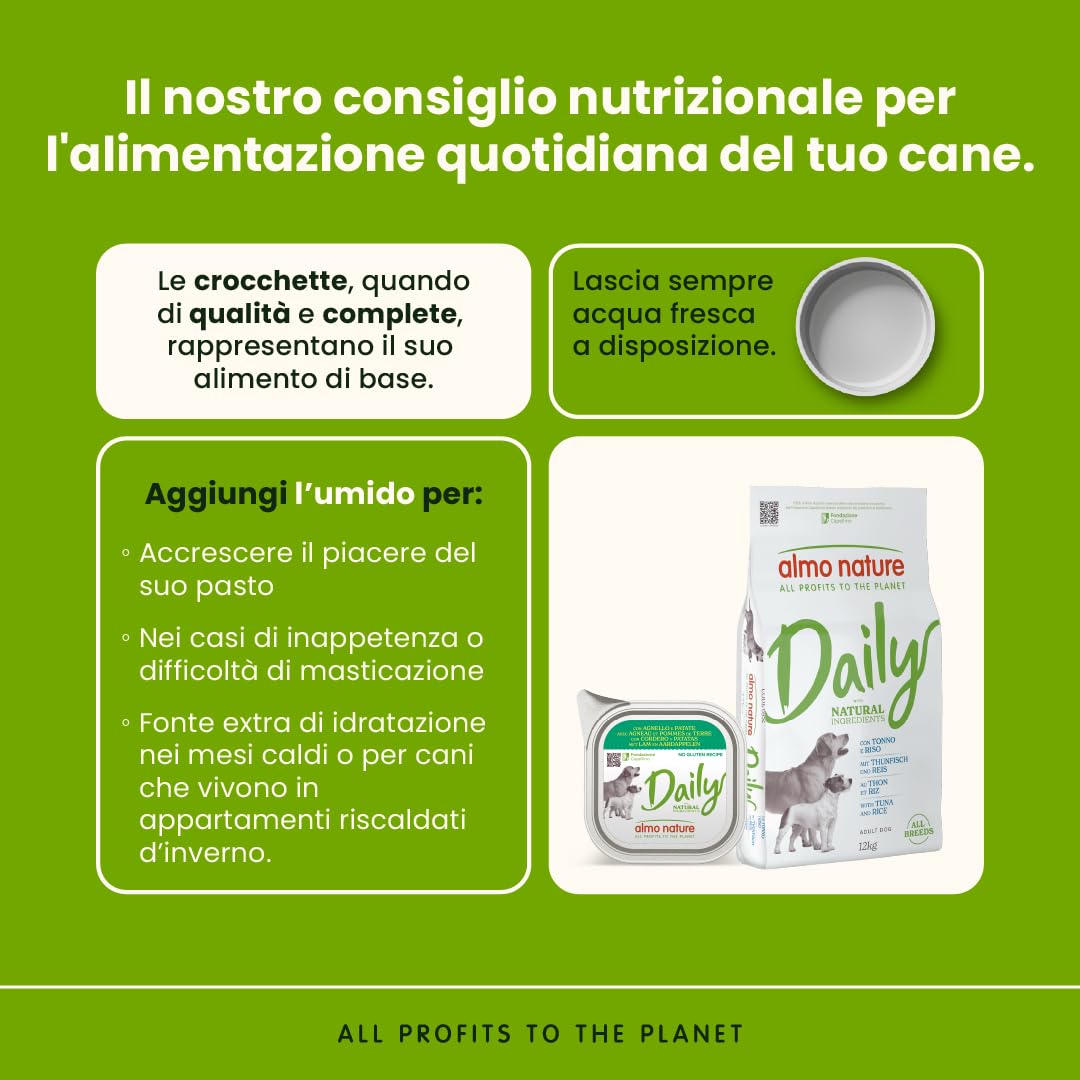 Almo Nature Daily - Crocchette per Cani Adulti - Gusto Tonno e Riso - Cibo Secco Completo e Bilanciato - Sacco da 12 kg