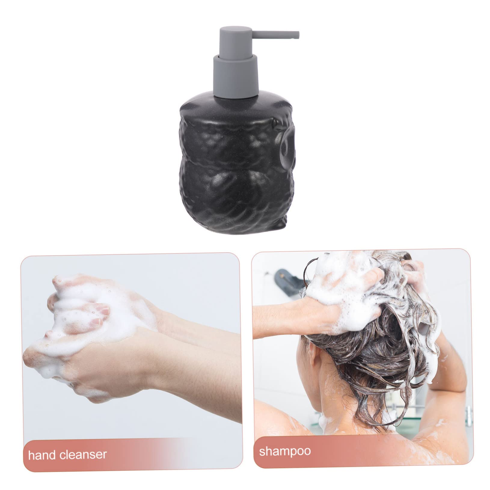 Anneome Schwarzer 440ml Keramik Seifenspender im Cartoon Eulen Design Leichter Lotionbehälter mit Pumpe Einfach zu Bedienen für Zuhause und Reisen