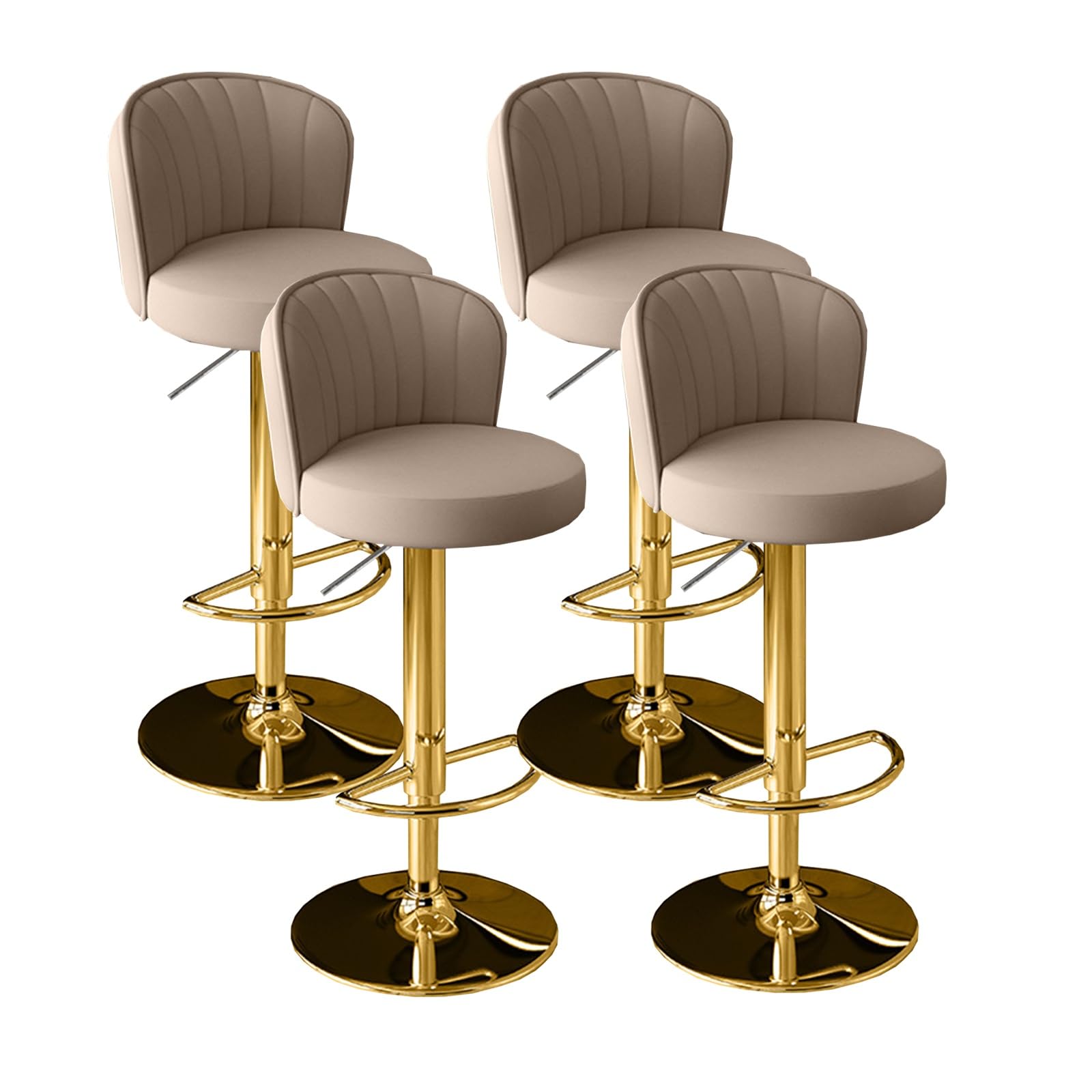 Muolvsq Brown Gold Feet Swivel Counter Bar Stools -Adjustable Leather Swivel Barstools-With Back And Footrest Counter Height Bar Stool For Island/Pub/Kitchen(,4Pcs)