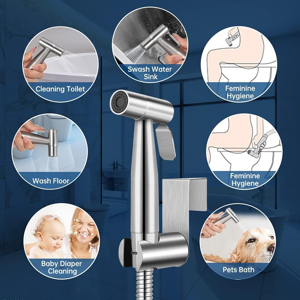 Duchas Higienicas Para WC, Grifo de Bidet con Manguera 1.5m, Sustituto Utilizado en El Baño, para Mascotas, La Higiene Personal con Adaptador G1/2,G3/8