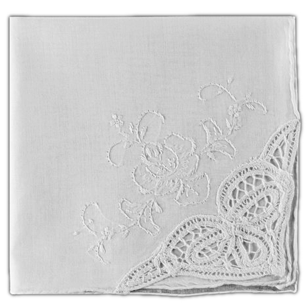 Women's Handkerchief White Fine Cotton 13 X 13 Inch with Hand Embroidery (Pack of 2)